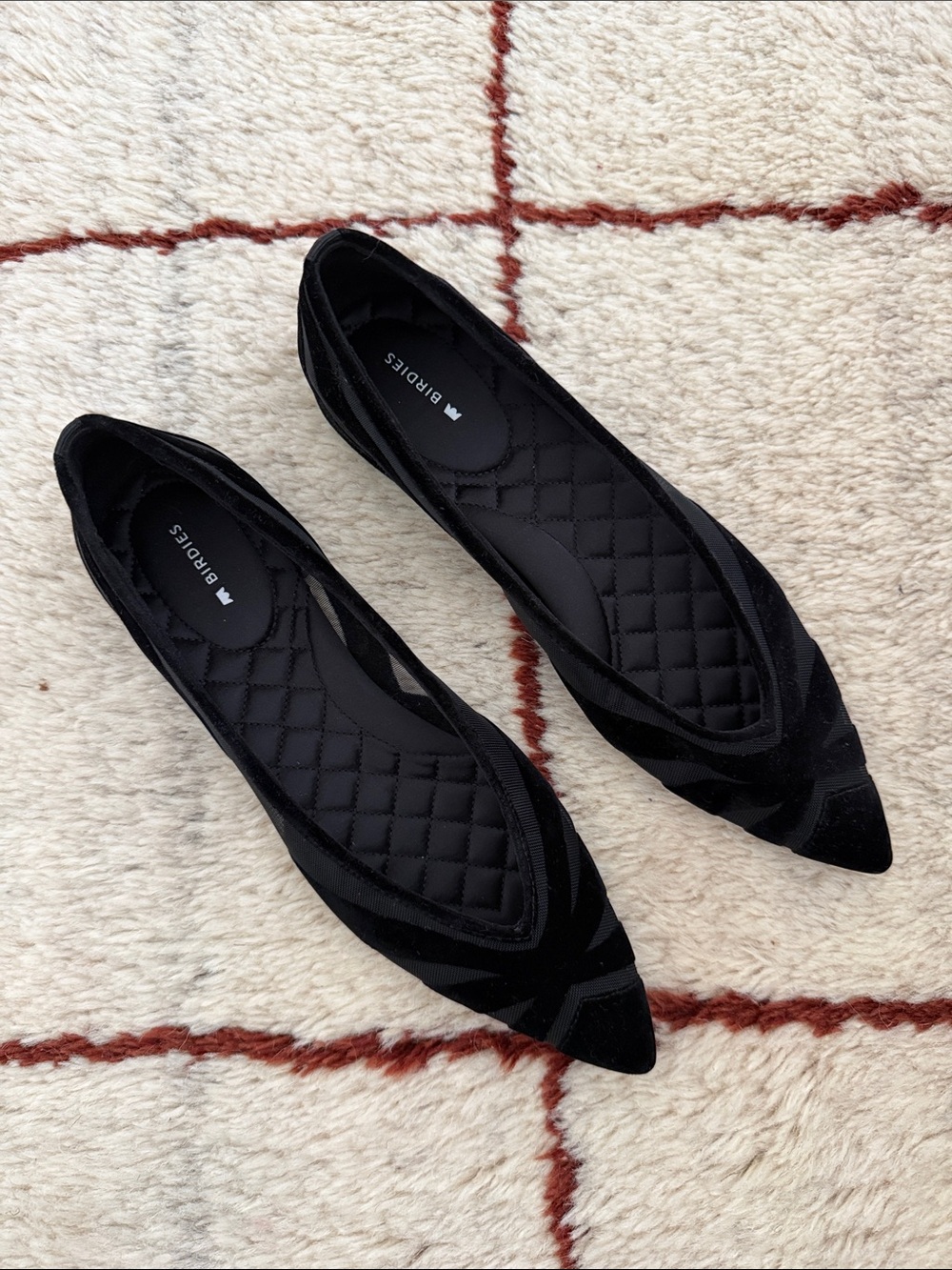 NEW Birdies GOLDFINCH-15 Black Velvet Pointed Quilted Ballet Flats